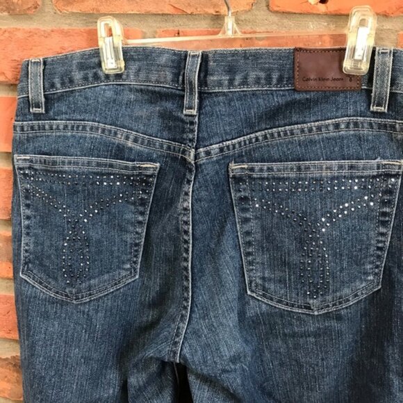 Calvin Klein Vintage Y2K Crystals Jewelled Boot Cut Omega Jeans Flare Mid Rise 6 - Picture 1 of 12